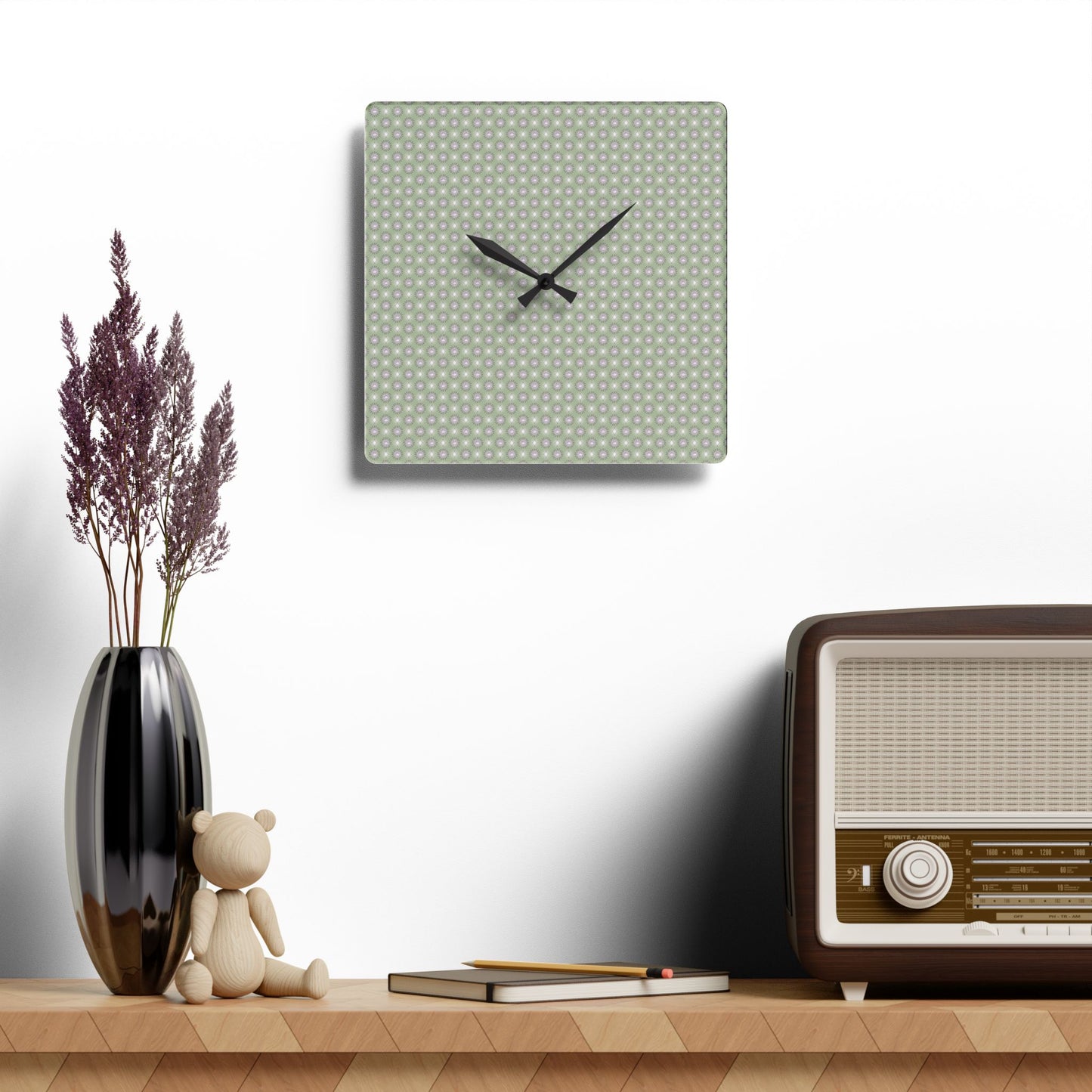 Olive Star-crossed Bodies Acrylic Wall Clock, Round or Square, 10.75" x 10.75"