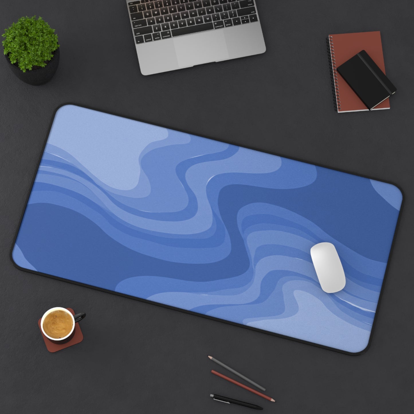 Deep Blue Wavey 16" x 32" Desk Mat