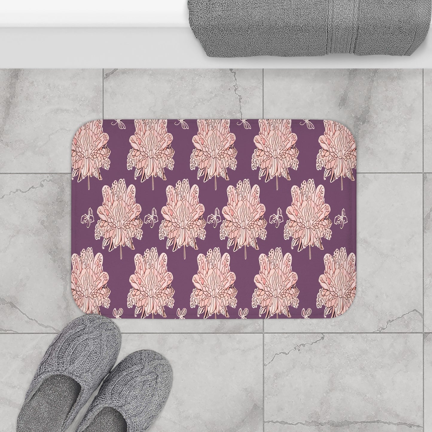 Pink Floral Butterflies 24" x 17" Bath Mat