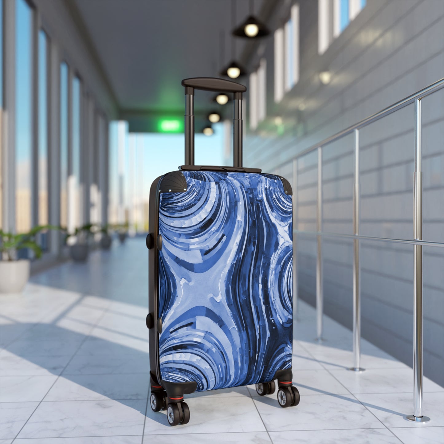 Uzi Spiral Deep Blue Small Suitcase with built in lock, 4 double-wheels, telescopic handle, and ABS back hard-shell