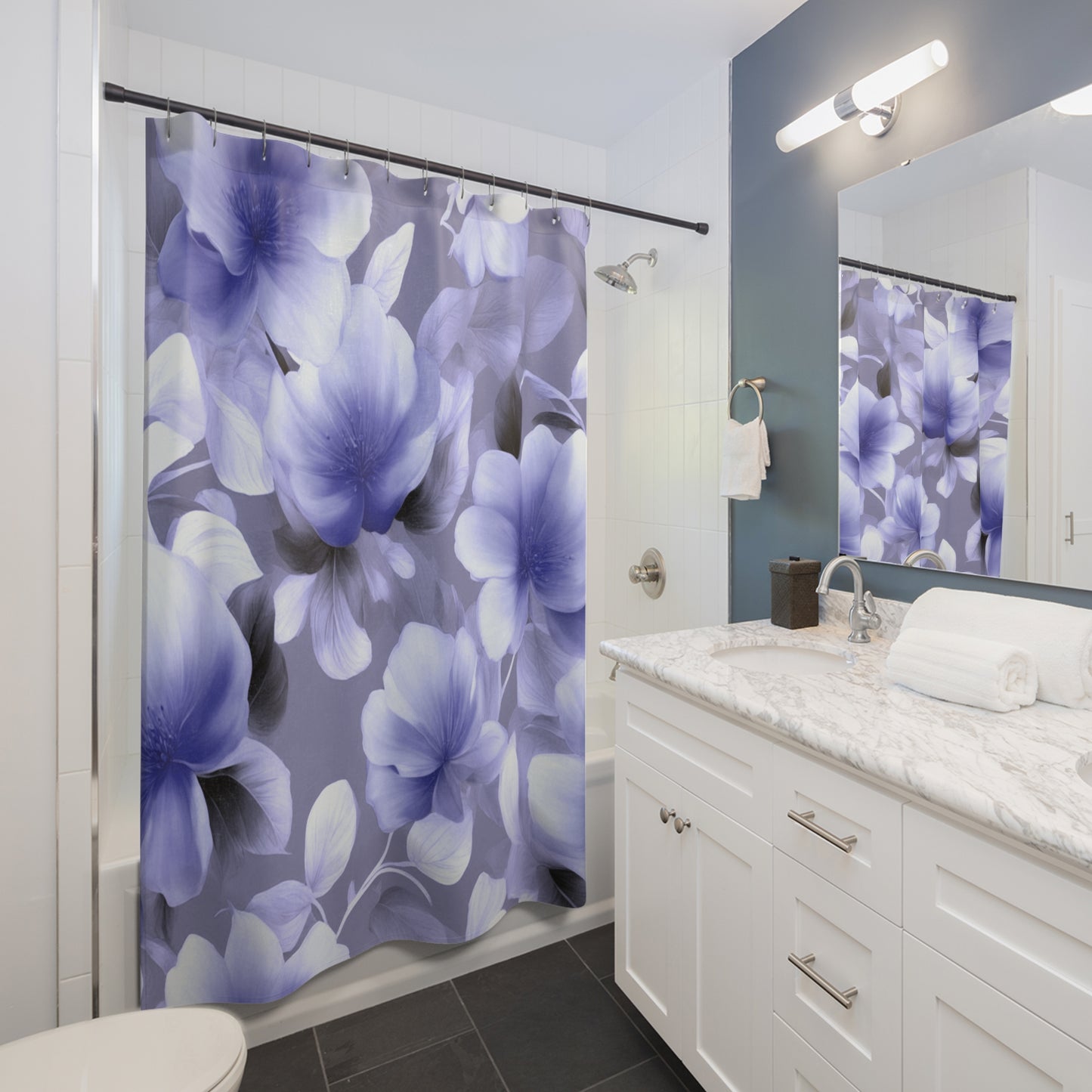 Indigo Blossom Floral Bunch Shower Curtains, 71" x 74"