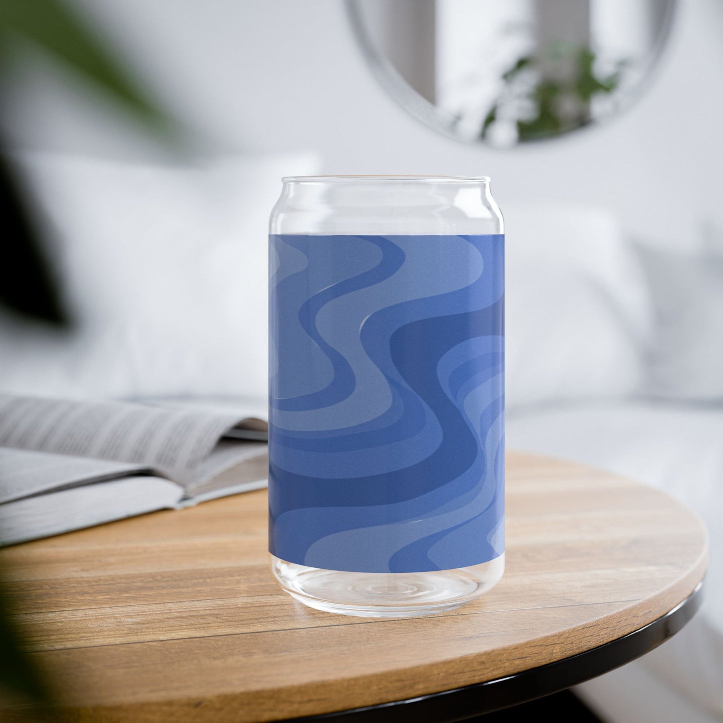 Deep Blue Wavey Sipper Glass, 16oz