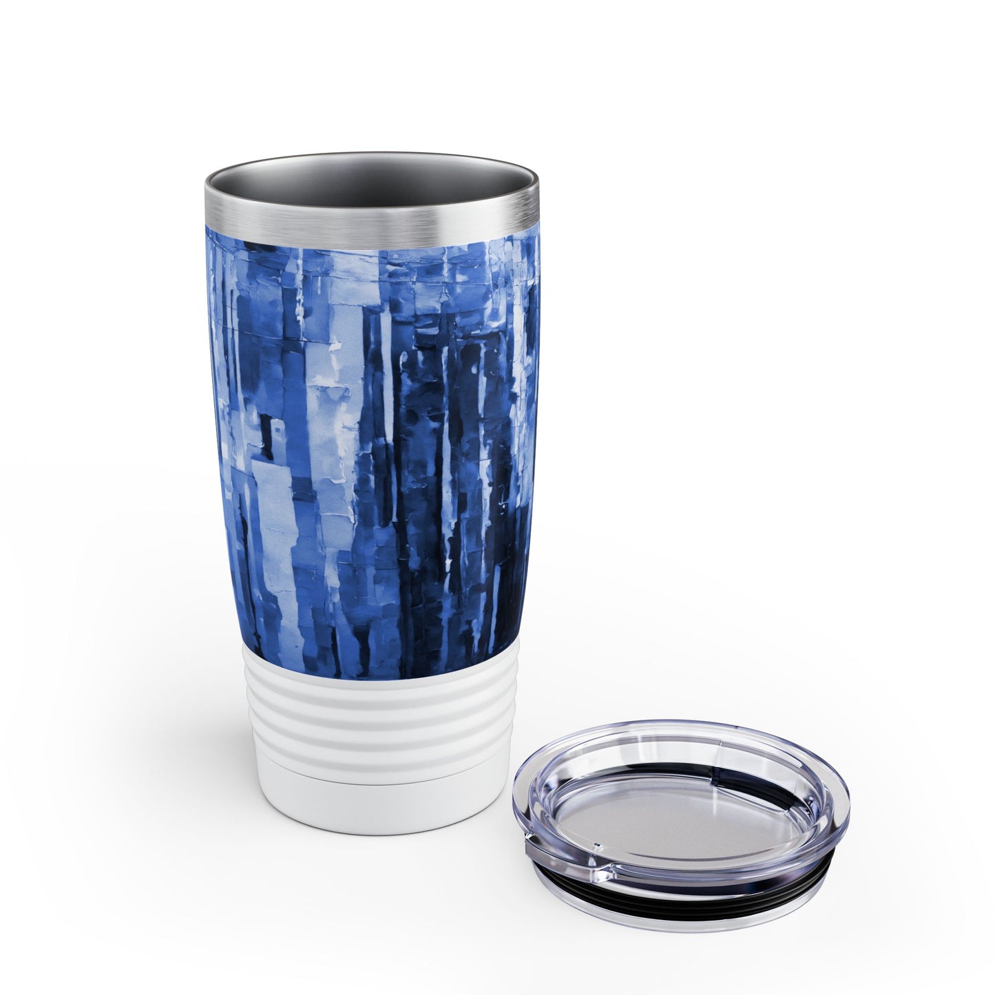 Striped Deep Blue Ringneck Tumbler, 20oz in white, steel and black
