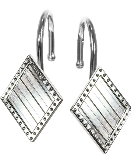 Shower Curtain Hooks, Rustproof Brushed Nickel Decorative Metal Rings with Diamond Design – Set of 12