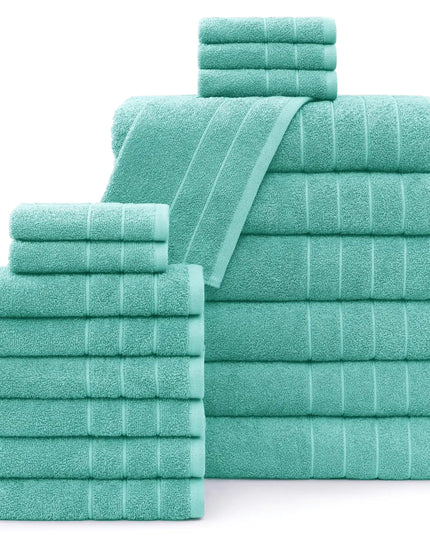 Casa Platino 18-Piece Bathroom Towel Set – 6 Bath Towels (30"x60"), 6 Hand Towels & 6 Washcloths – 100% Ring Spun Cotton – Soft Aqua Sky Towels