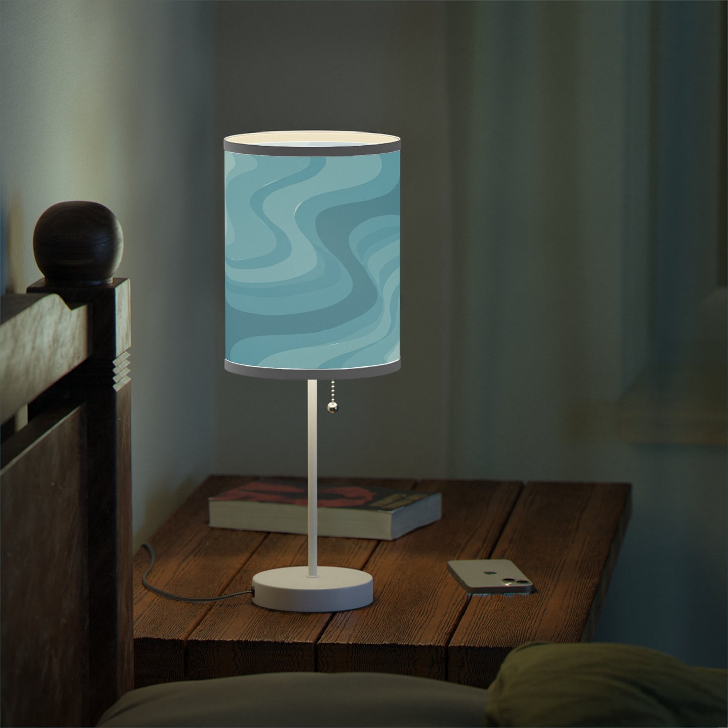 Sky Blue Wavey Table Lamp on a White or Silver Stand, US|CA plug