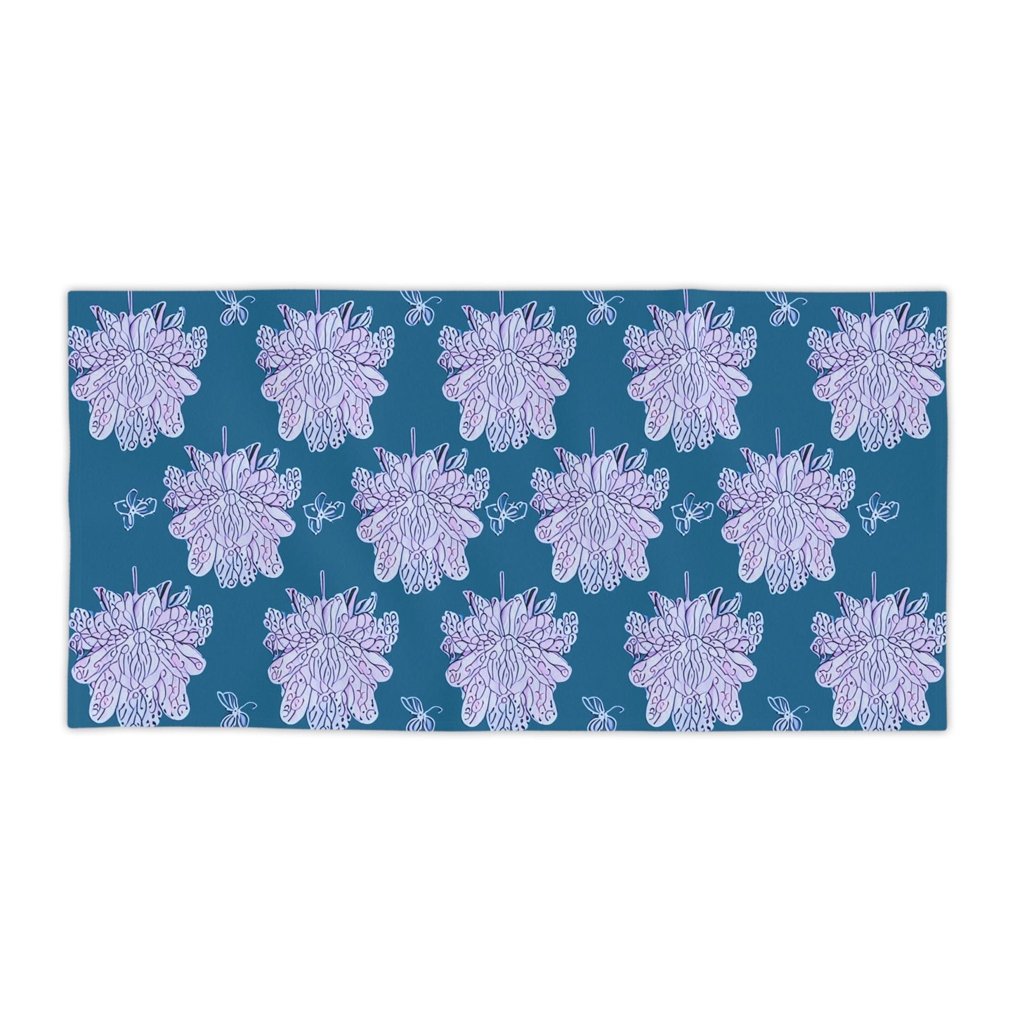 Lavender Floral Butterflies Beach Towel, 30" x 60"