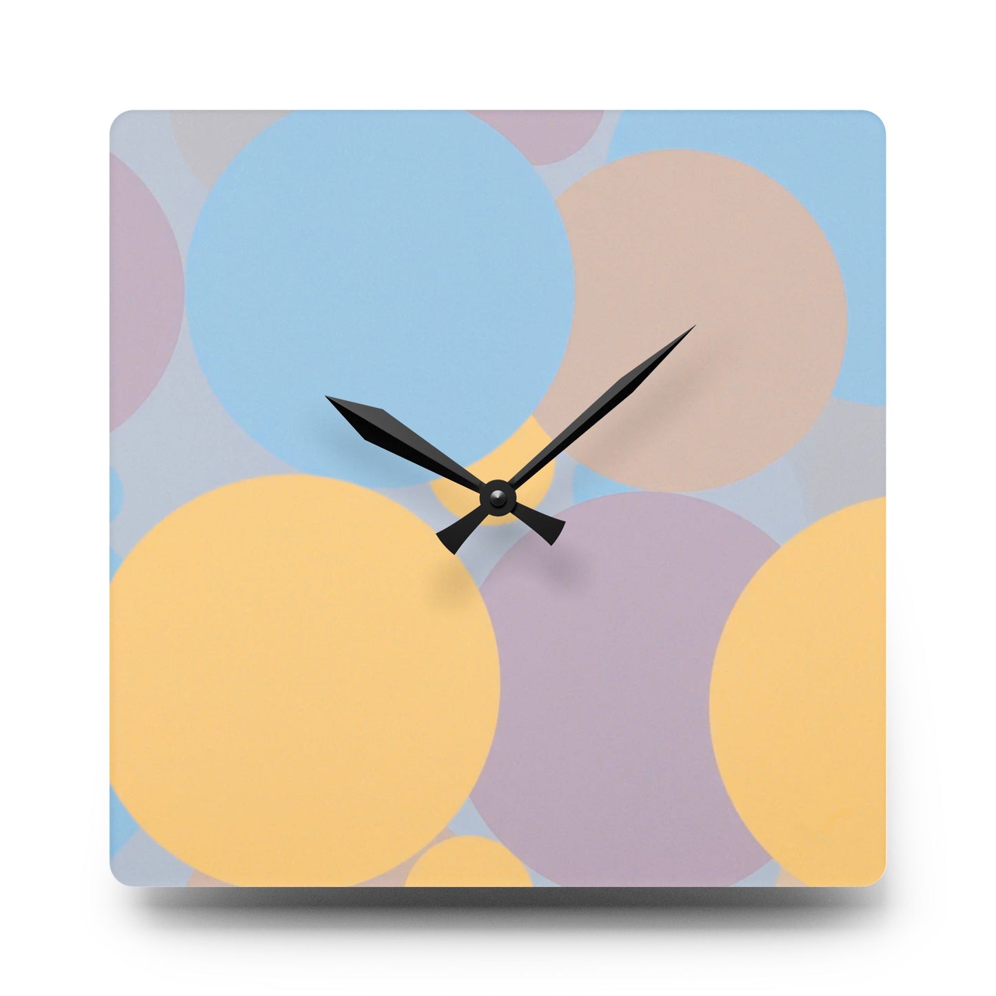 Pastel Baby Blue and Peach Patches Acrylic Wall Clock, Round or Square, 10.75" x 10.75"