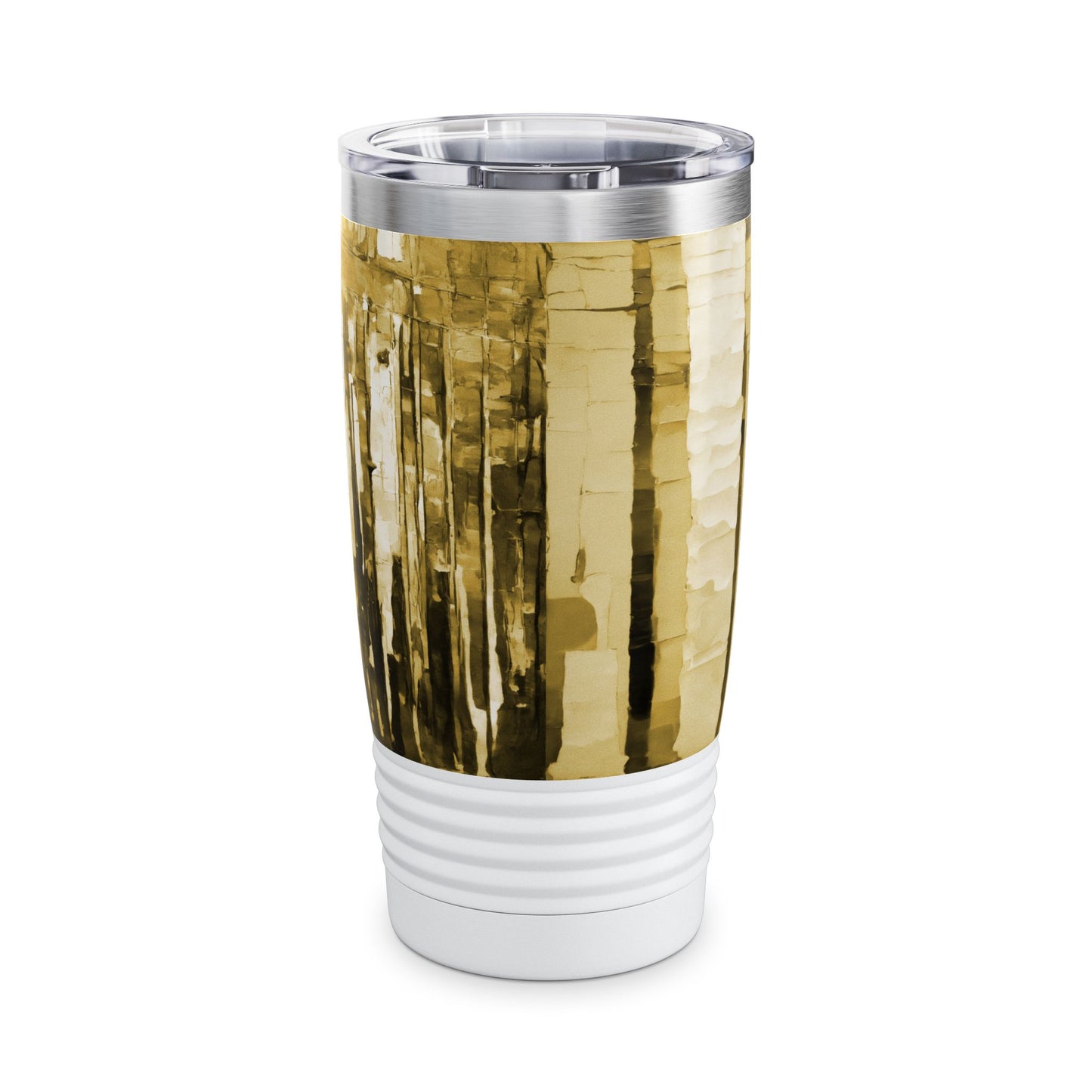 Striped Light Brown Ringneck Tumbler, 20oz in white, steel and black
