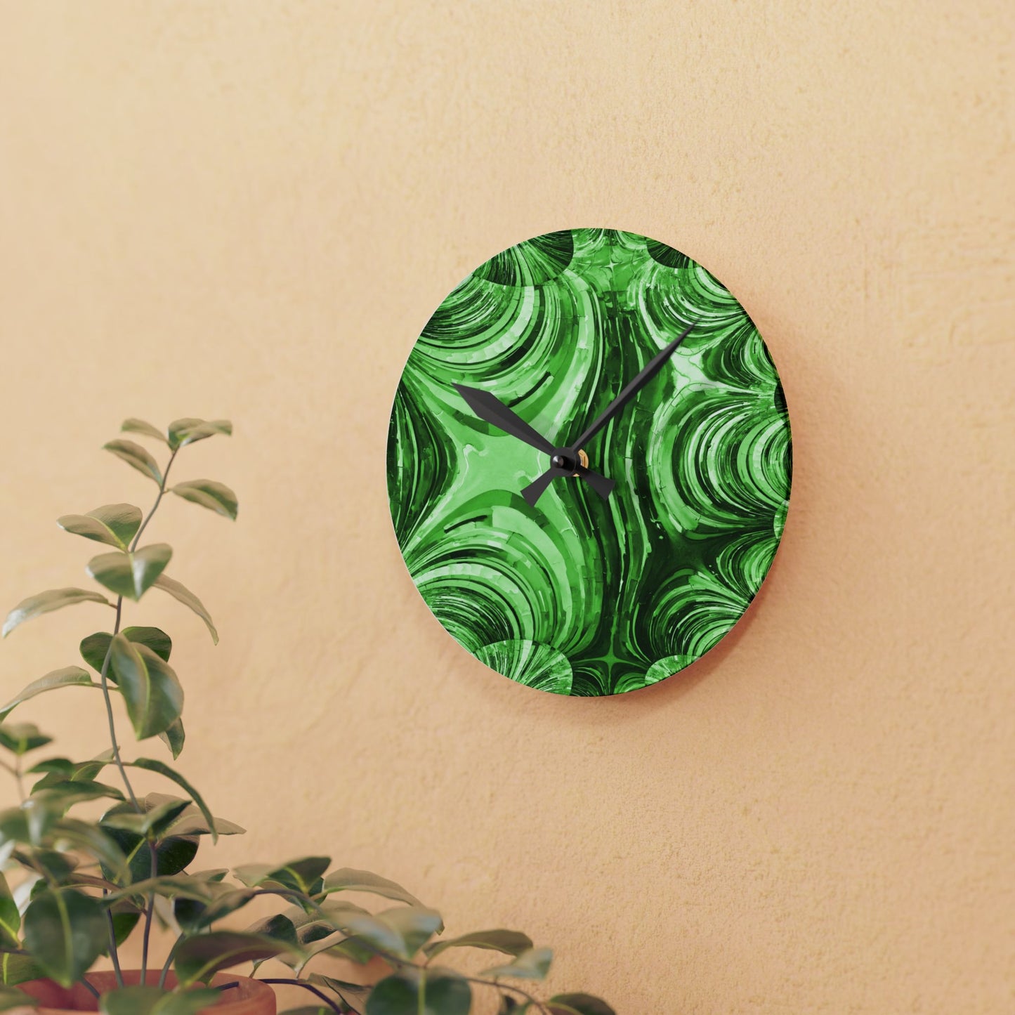 Uzi Spiral Mint Pastel Acrylic Round Wall Clock, 8" x 8"