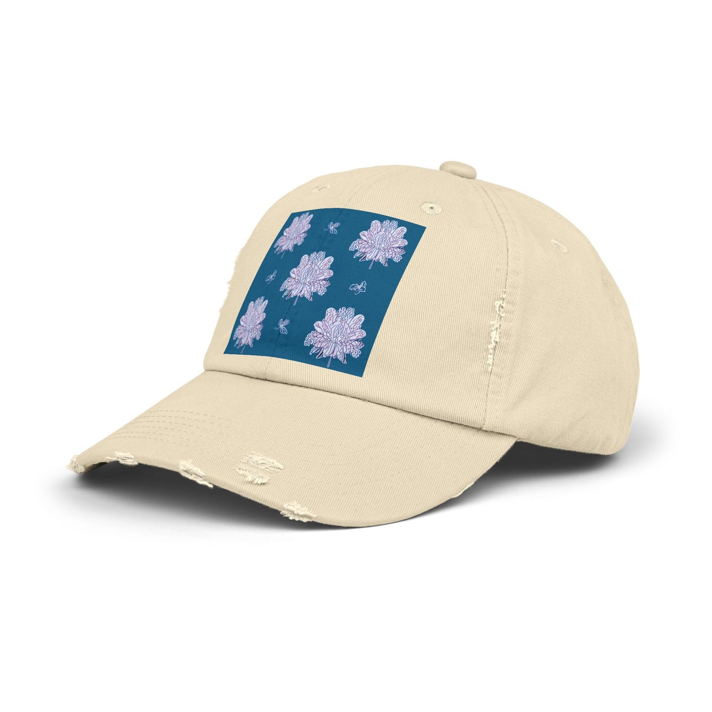Lavender Floral Butterflies Unisex Distressed Cap