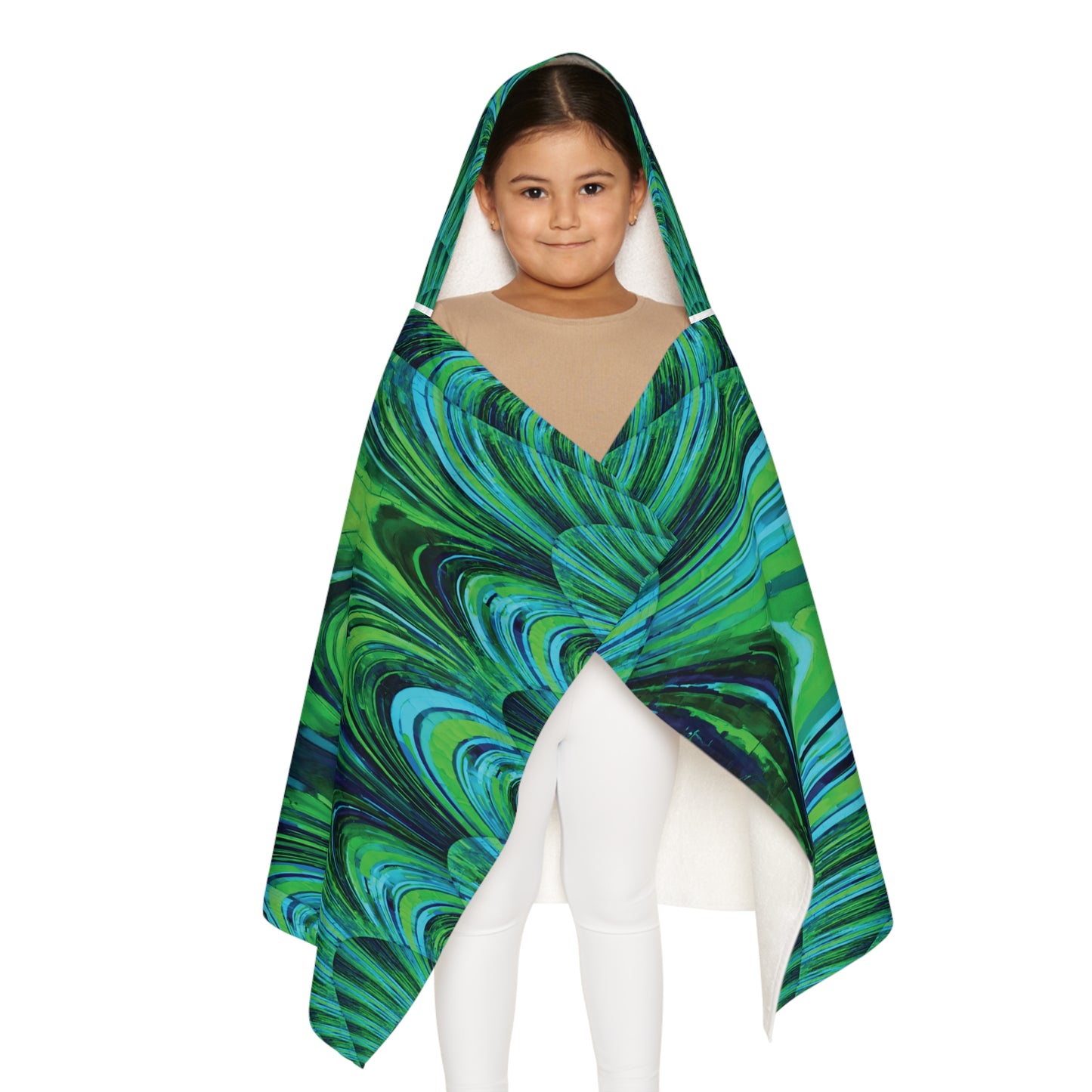 Uzi Spiral Blue Green Youth Hooded Towel, 24" x 48"