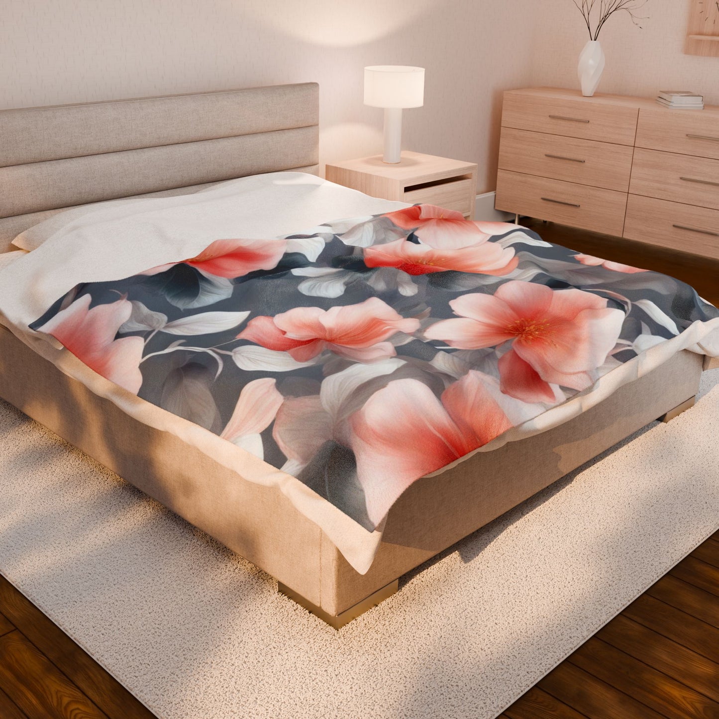 Red Blossom Floral Bunch Velveteen Plush Blanket, 60" x 80"