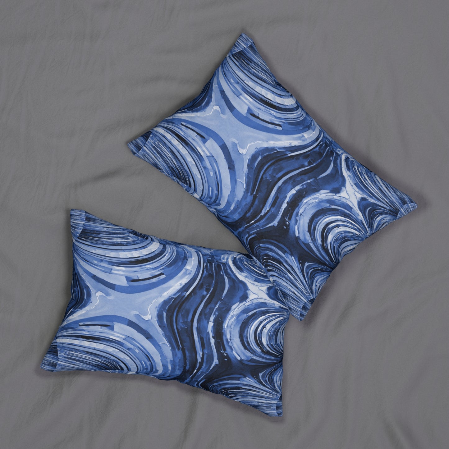 Uzi Spiral Deep Blue Spun Polyester Lumbar Pillow, 20" x 14"