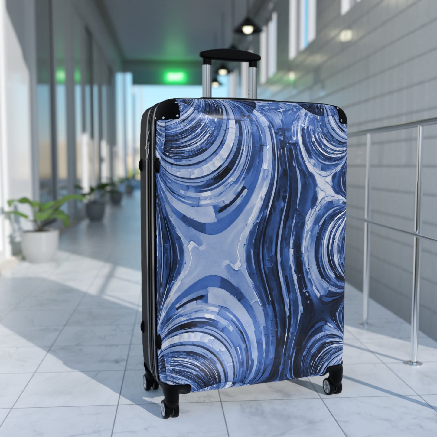 Uzi Spiral Deep Blue Large Suitcase with built in lock, 4 double-wheels, telescopic handle, and ABS back hard-shell
