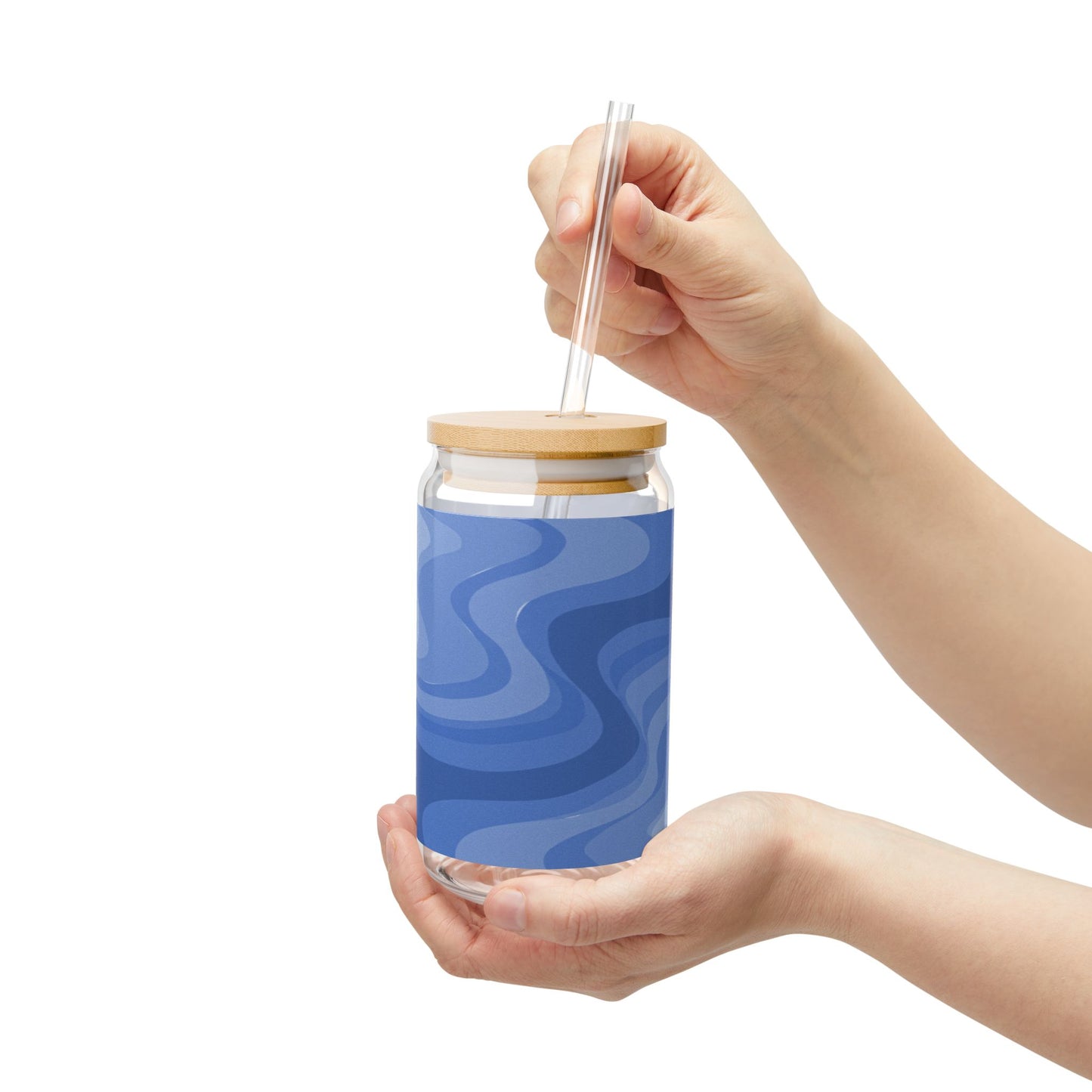 Deep Blue Wavey Sipper Glass, 16oz
