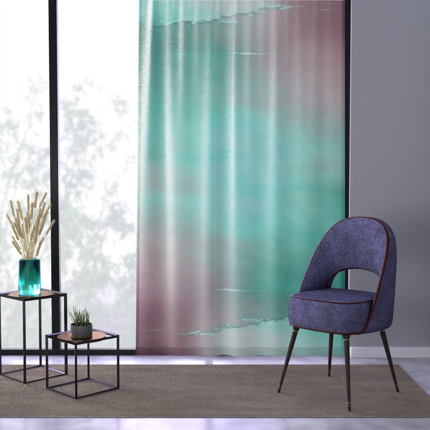 Green Sea Lavender Fog Window Curtain, 50" x 84", partially transparent