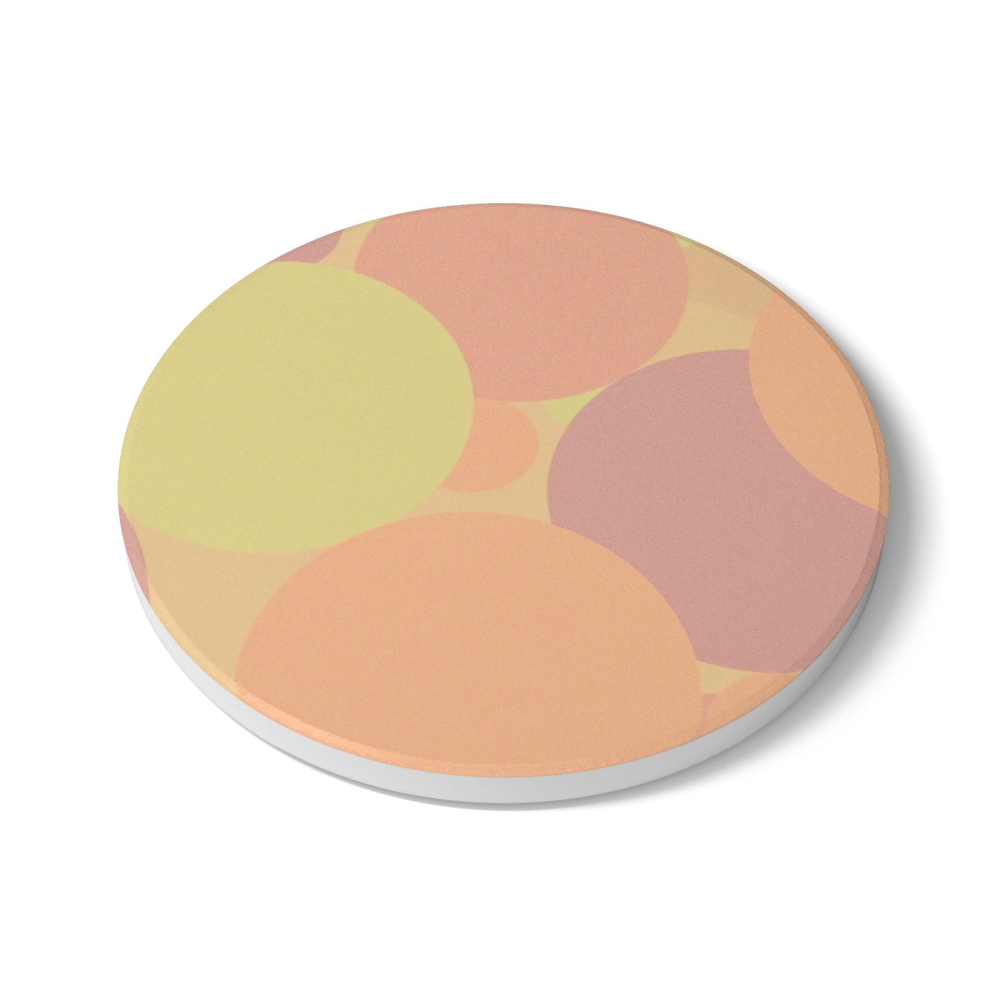 Pastel Hot Peach Patches 4" x 4" Round Ceramic Coaster
