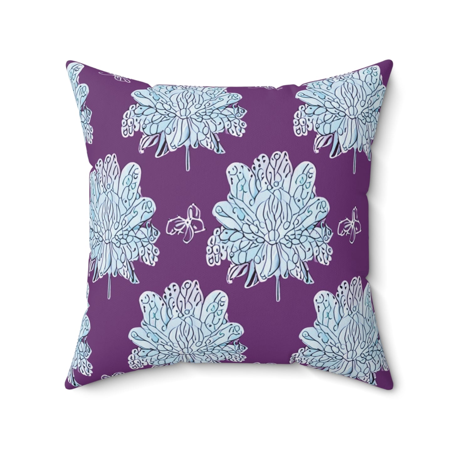 Blue Floral Butterflies 20" x 20" Faux Suede Square Pillow