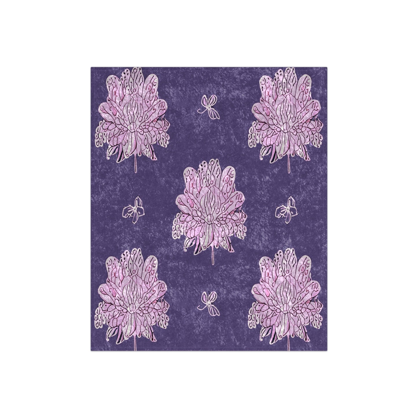 Magenta Floral Butterflies 50" x 60" Crushed Velvet Blanket