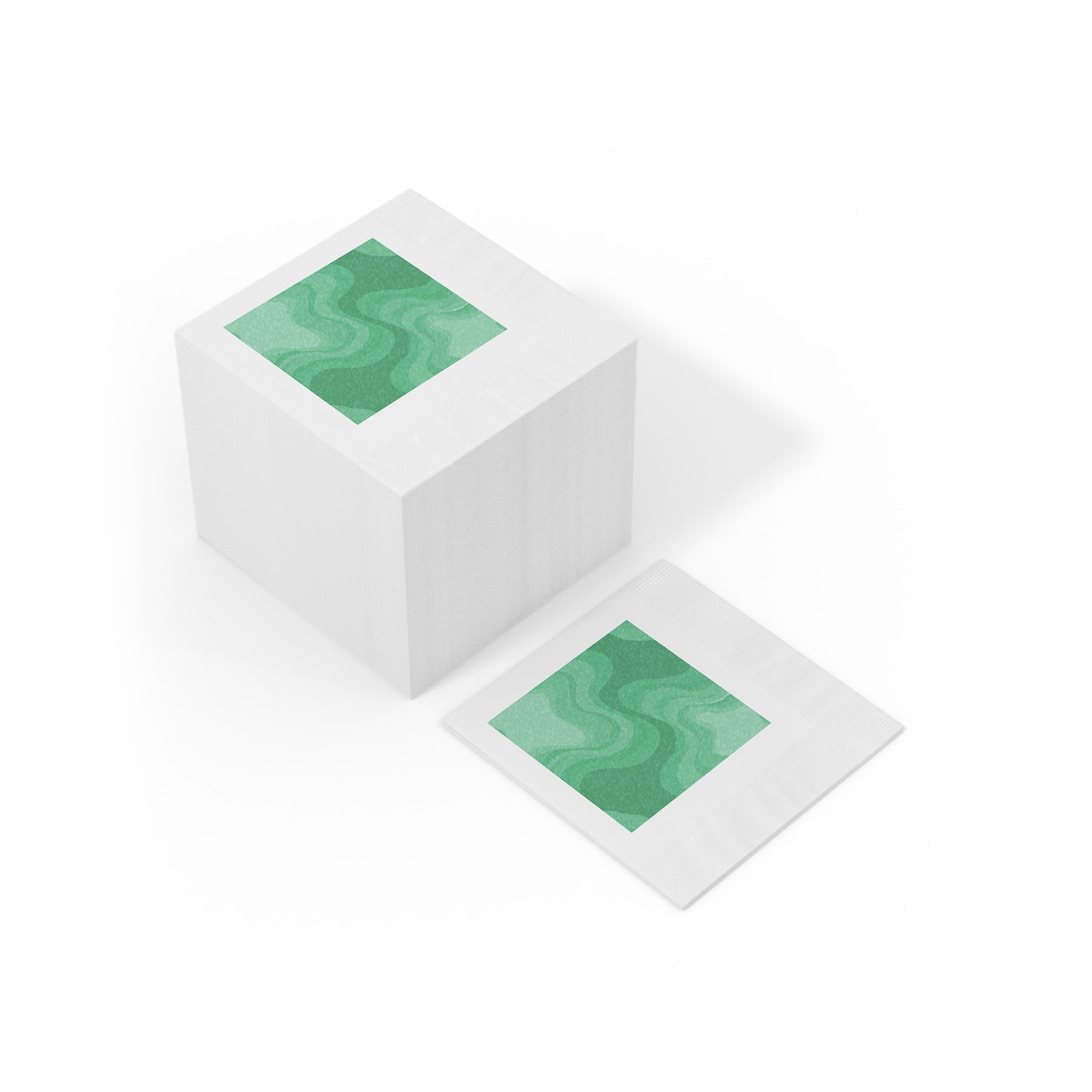 Mint Green Wavey White Coined Napkins, 4.8" x 4.8"