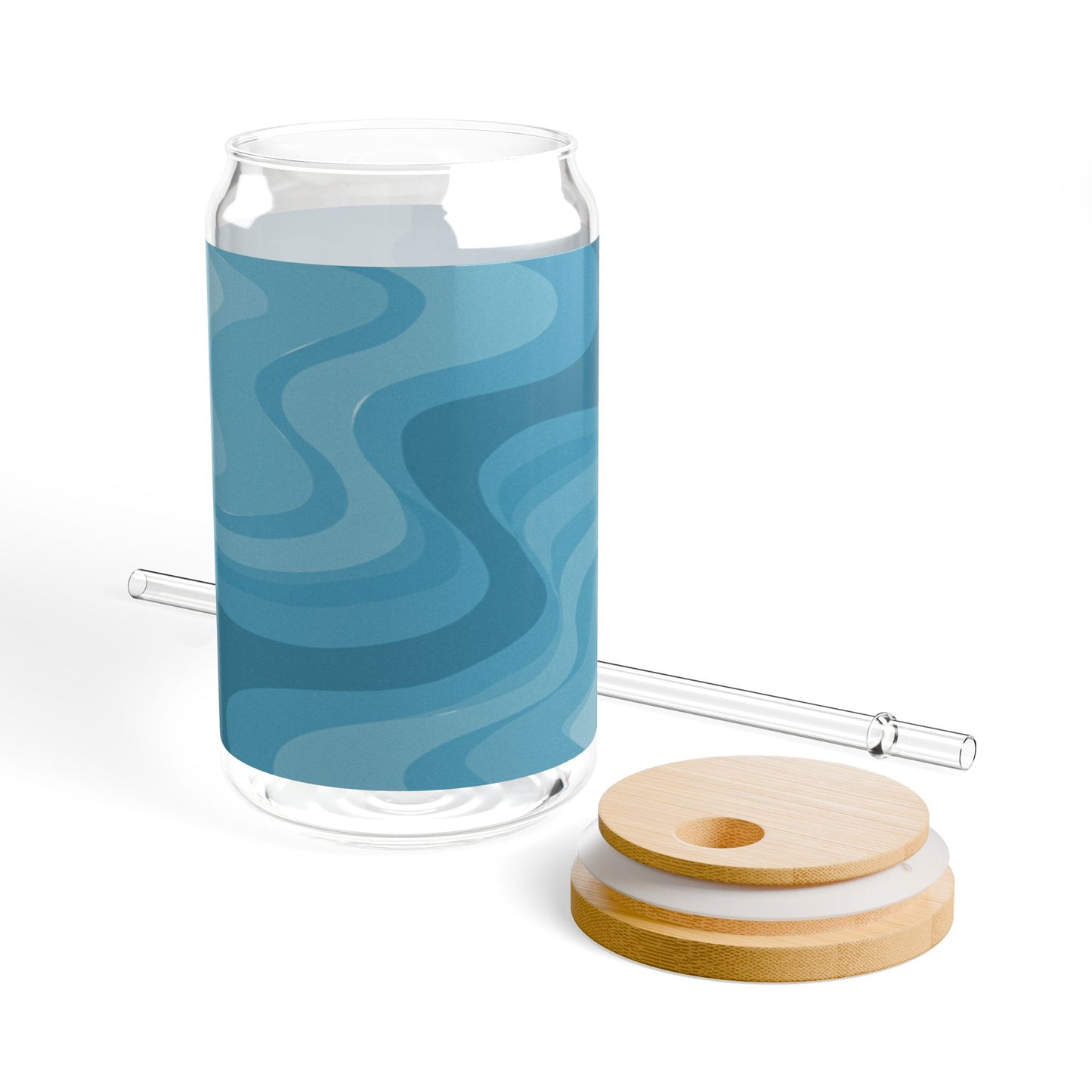 Sky Blue Wavey Sipper Glass, 16oz