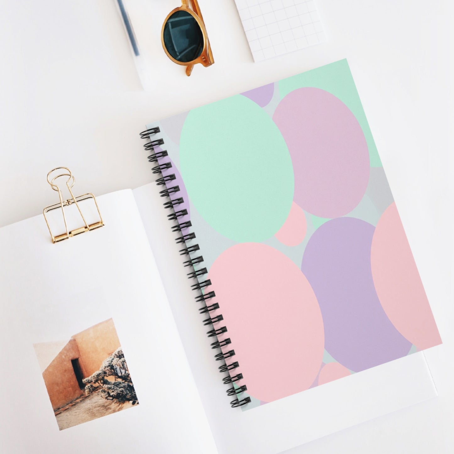 Pastel Peach and Soft Green Patches Spiral Notebook - Ruled Line, 6" x 8", 118 pagess
