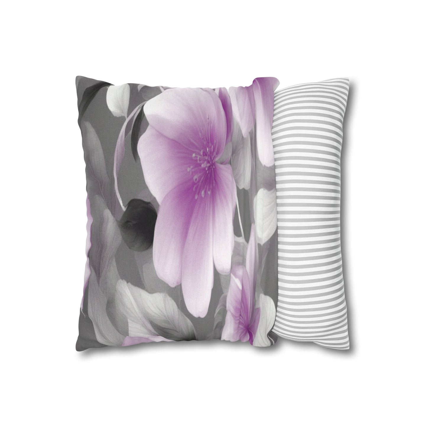 Purple Blossom Floral Bunch Spun Polyester Square Pillowcase, 14" x 14"