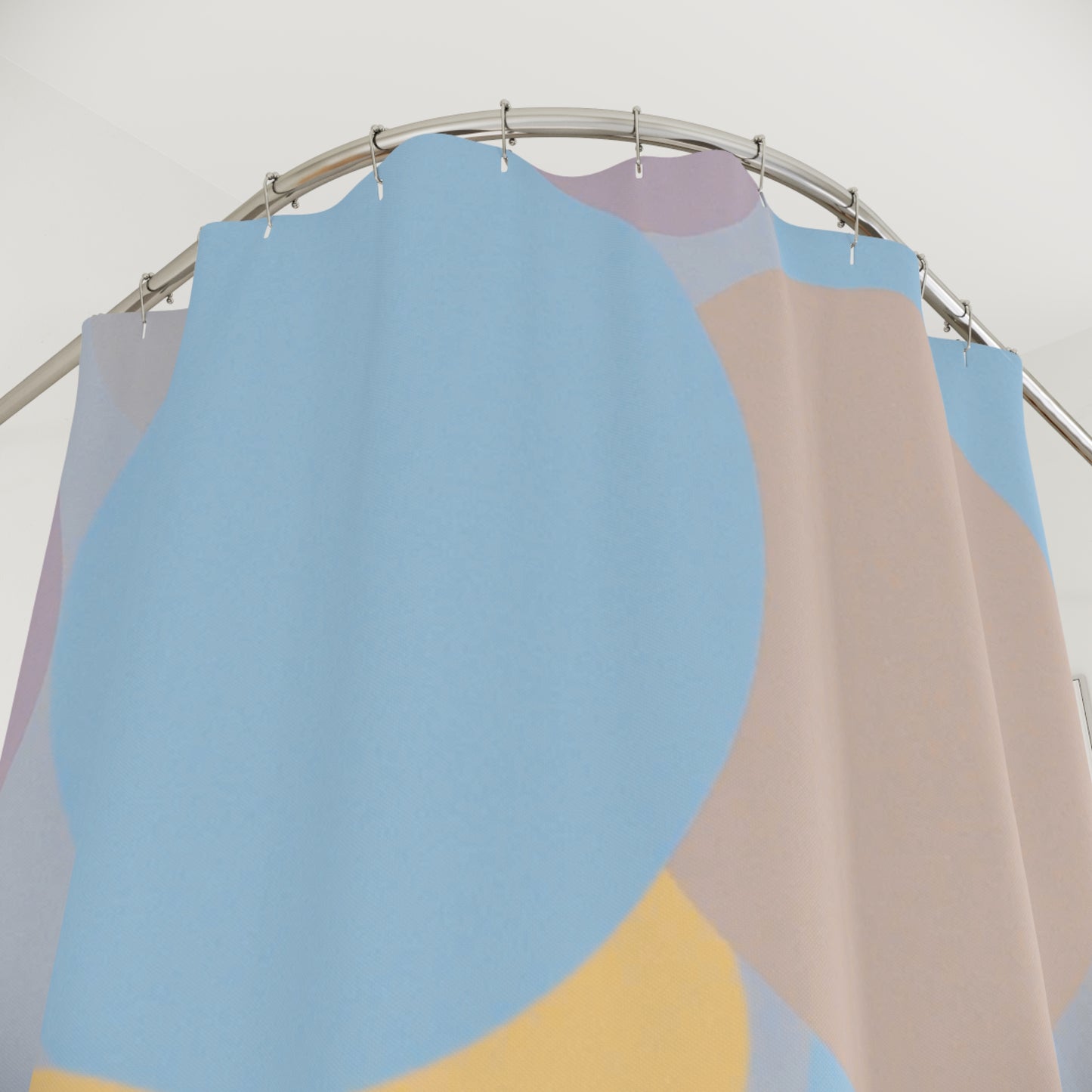 Pastel Baby Blue and Peach Patches Shower Curtains, 71" x 74"
