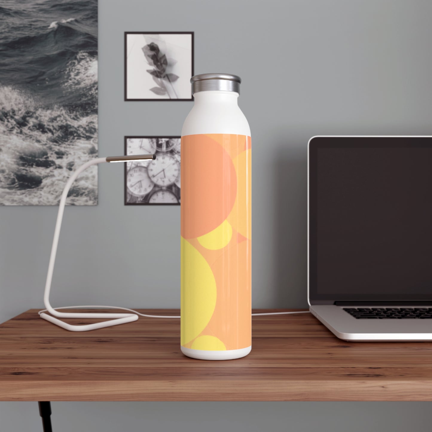 Pastel Bright Oranges Patches Slim Water Bottle, 20 oz White