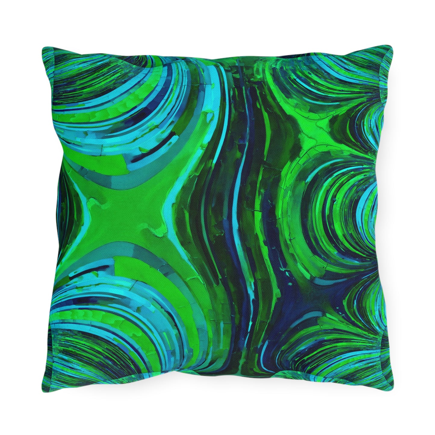 Uzi Spiral Blue Green Outdoor Pillow, 16" x 16"