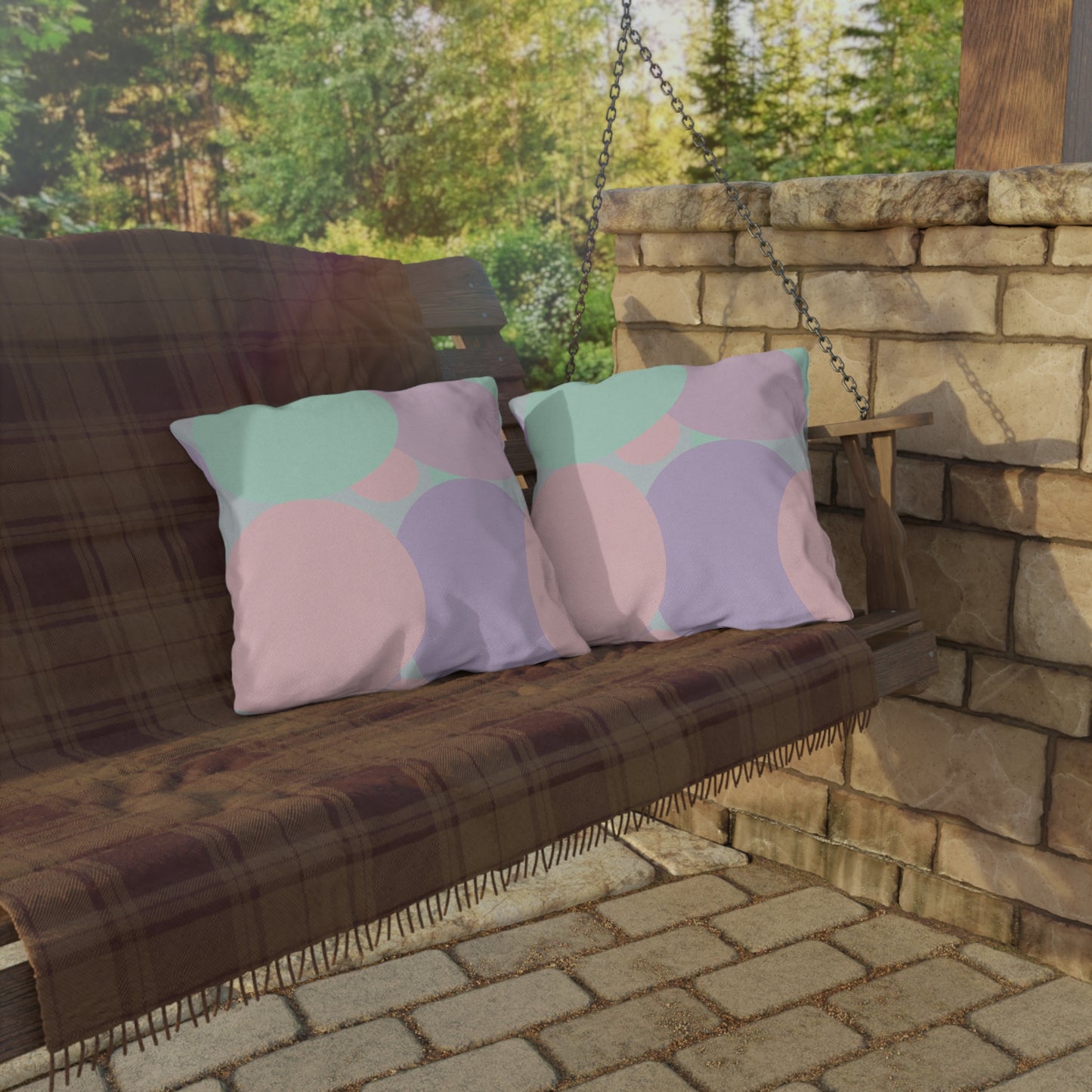 Pastel Peach and Soft Green Patches 18" x 18" Outdoor Pillows