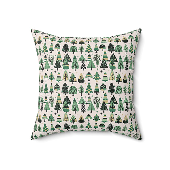 Mini Vintage Green Trees 18" x 18" Faux Suede Square Pillow