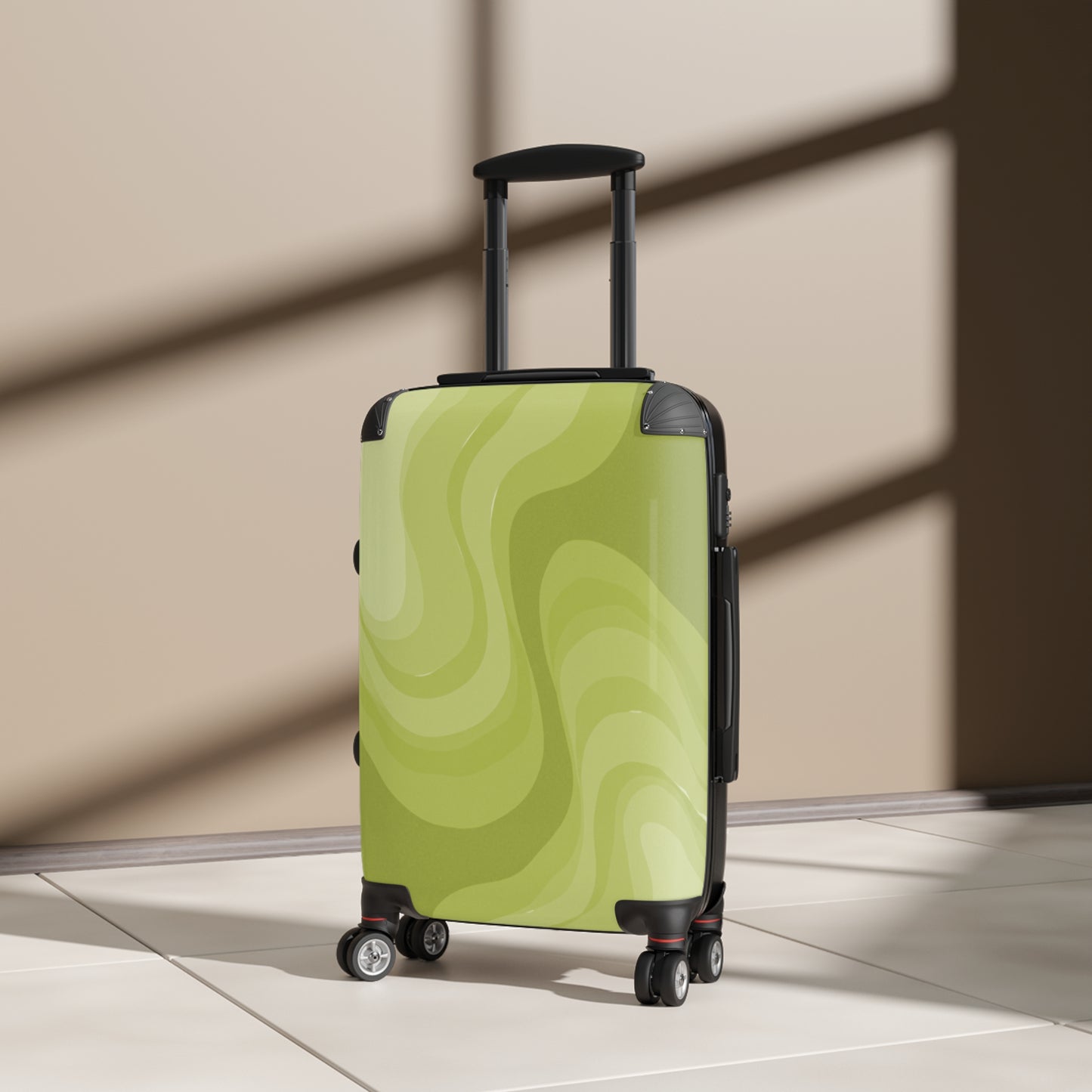 Lemon Wavey Small Suitcase with built in lock, 4 double-wheels, telescopic handle, and ABS back hard-shell