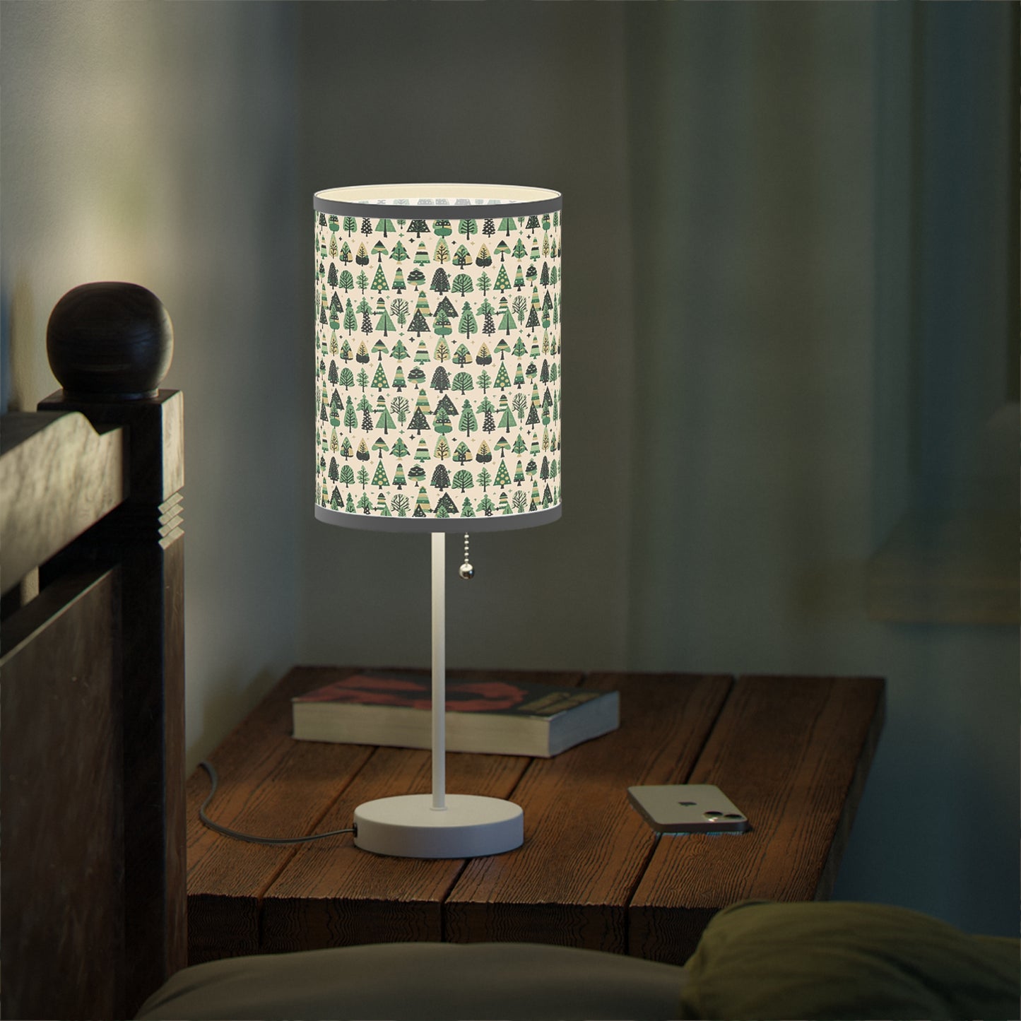 Mini Vintage Green Trees Table Lamp on a White or Silver Stand, US|CA plug