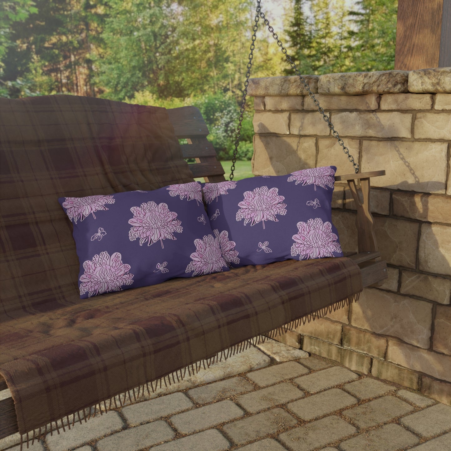 Magenta Floral Butterflies 20" x 14" Outdoor Pillow