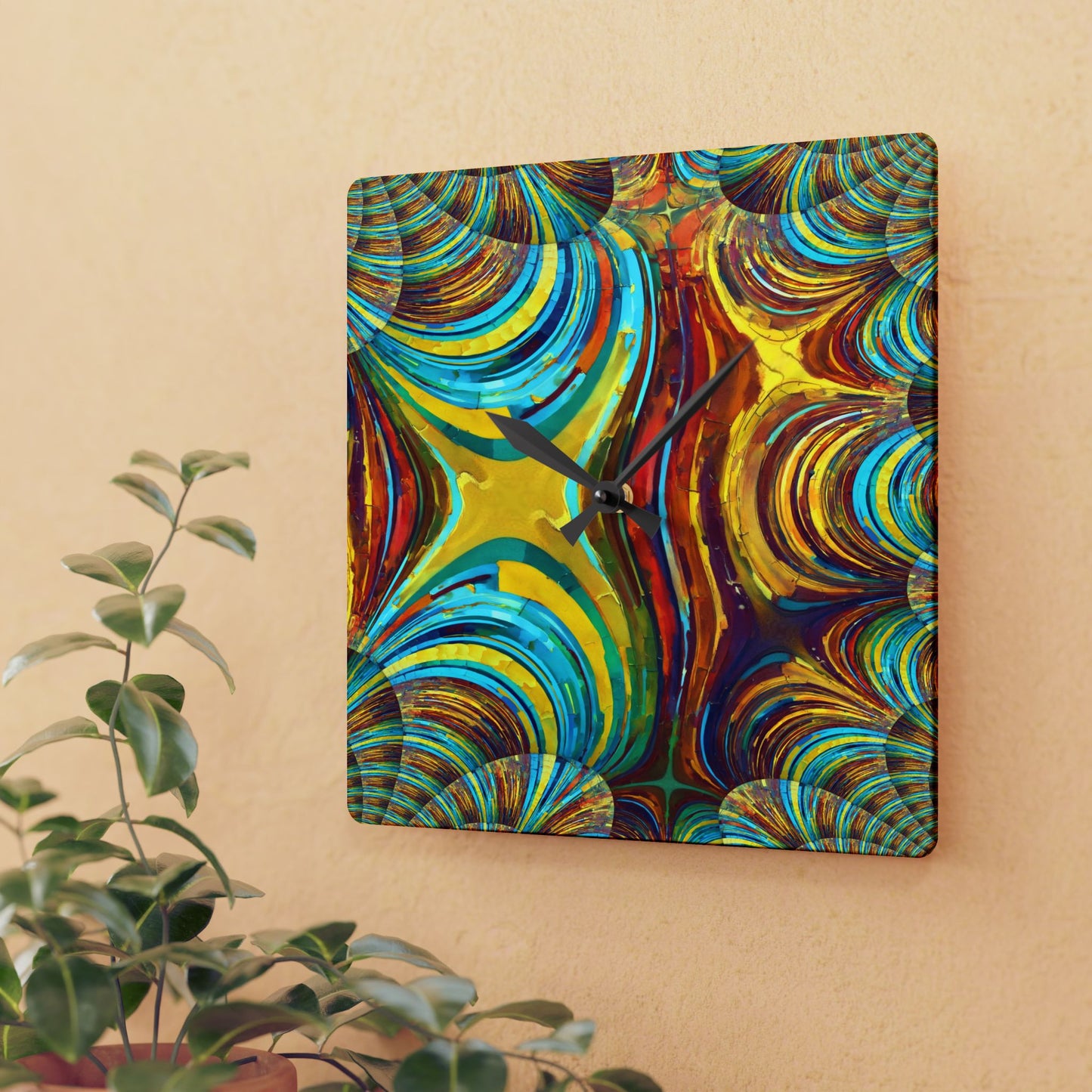 Uzi Spiral Alpha Acrylic Wall Clock, Round or Square, 10.75" x 10.75"