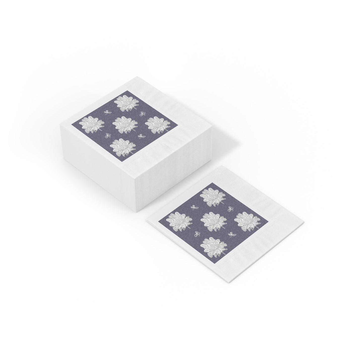 White Floral Butterflies White Coined Napkins, 6.5" x 6.5"