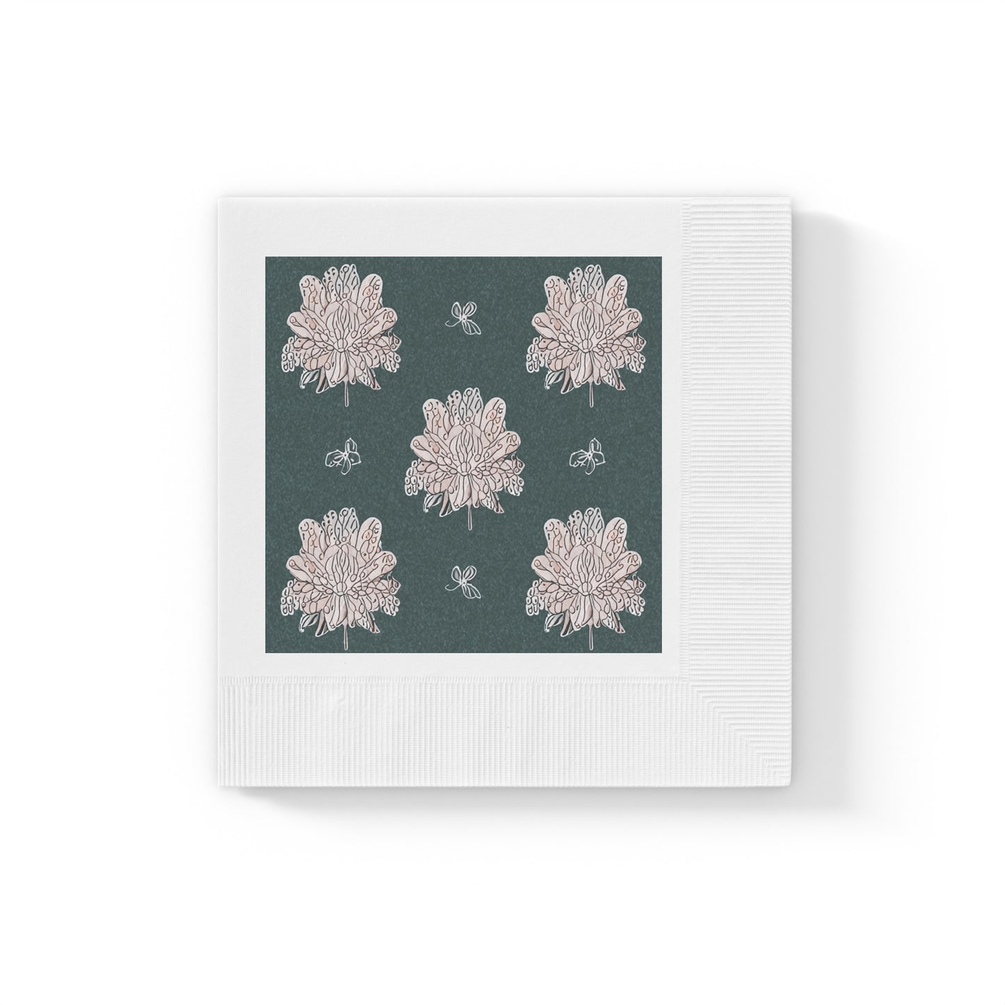 Soft White Floral Butterflies White Coined Napkins, 6.5" x 6.5"
