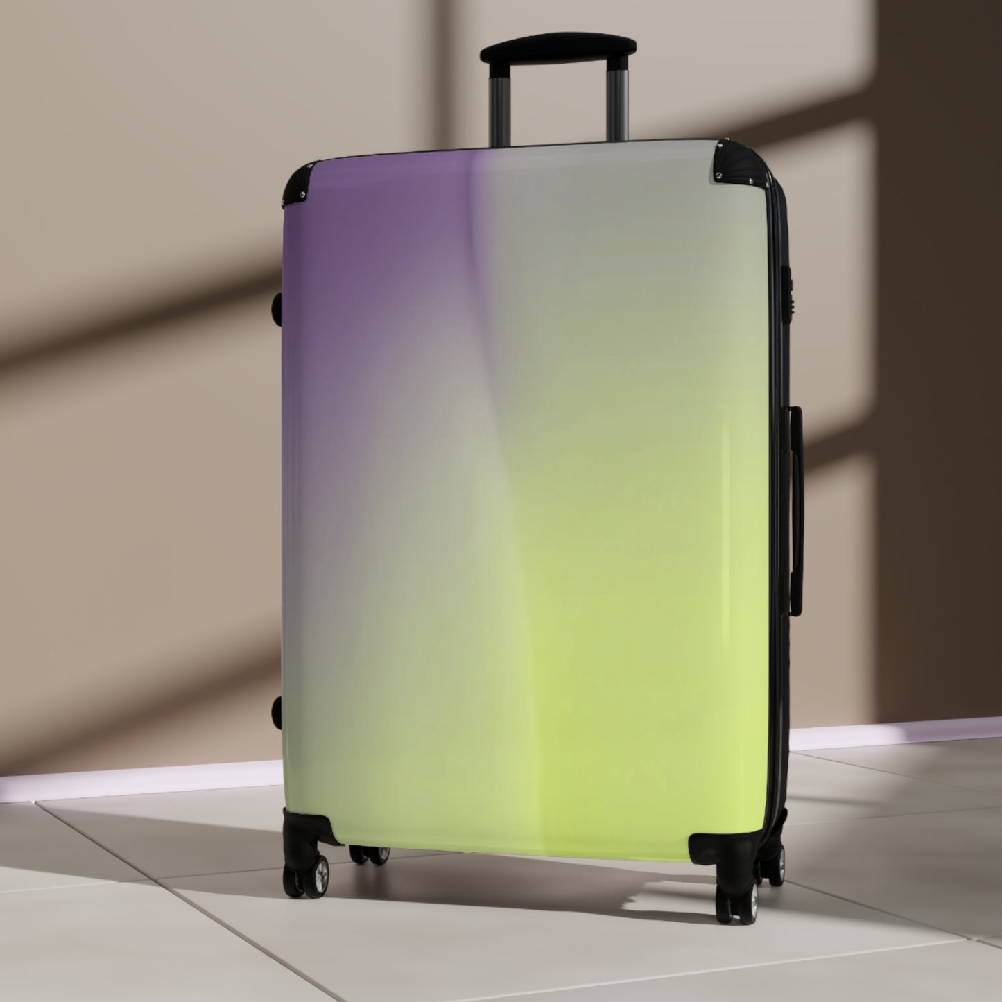 Purple Golden Fade Large Suitcase with built in lock, 4 double-wheels, telescopic handle, and ABS back hard-shell