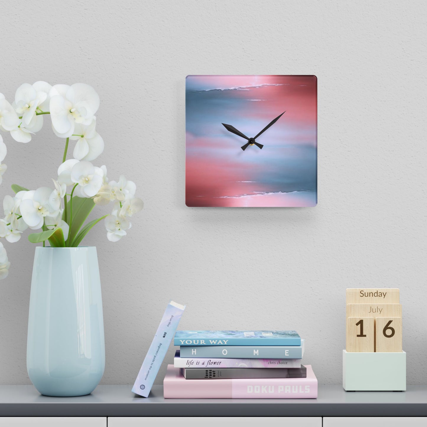 Gray Sea Pink Fog Acrylic Wall Clock, Round or Square, 10.75" x 10.75"