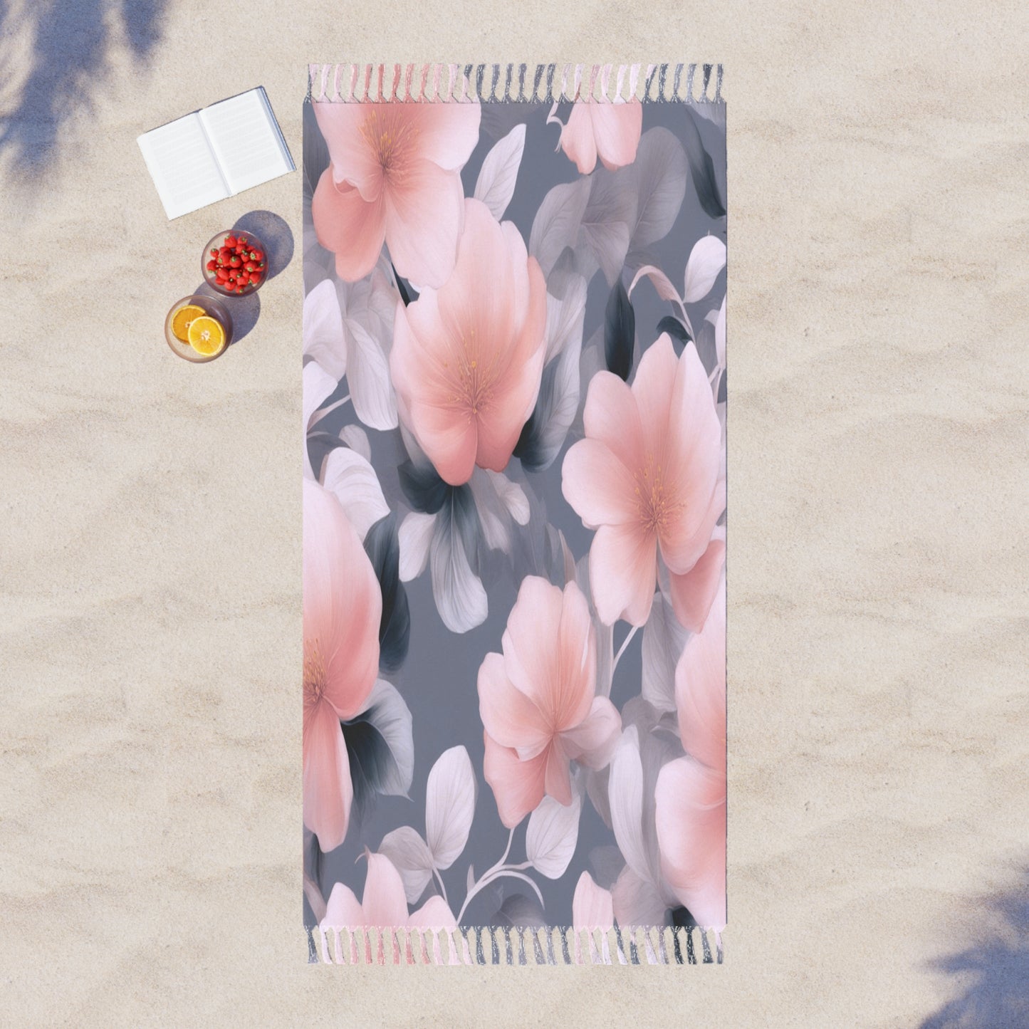 Peach and Blue Gray Floral Bunch 38" × 81" Boho Beach Cloth