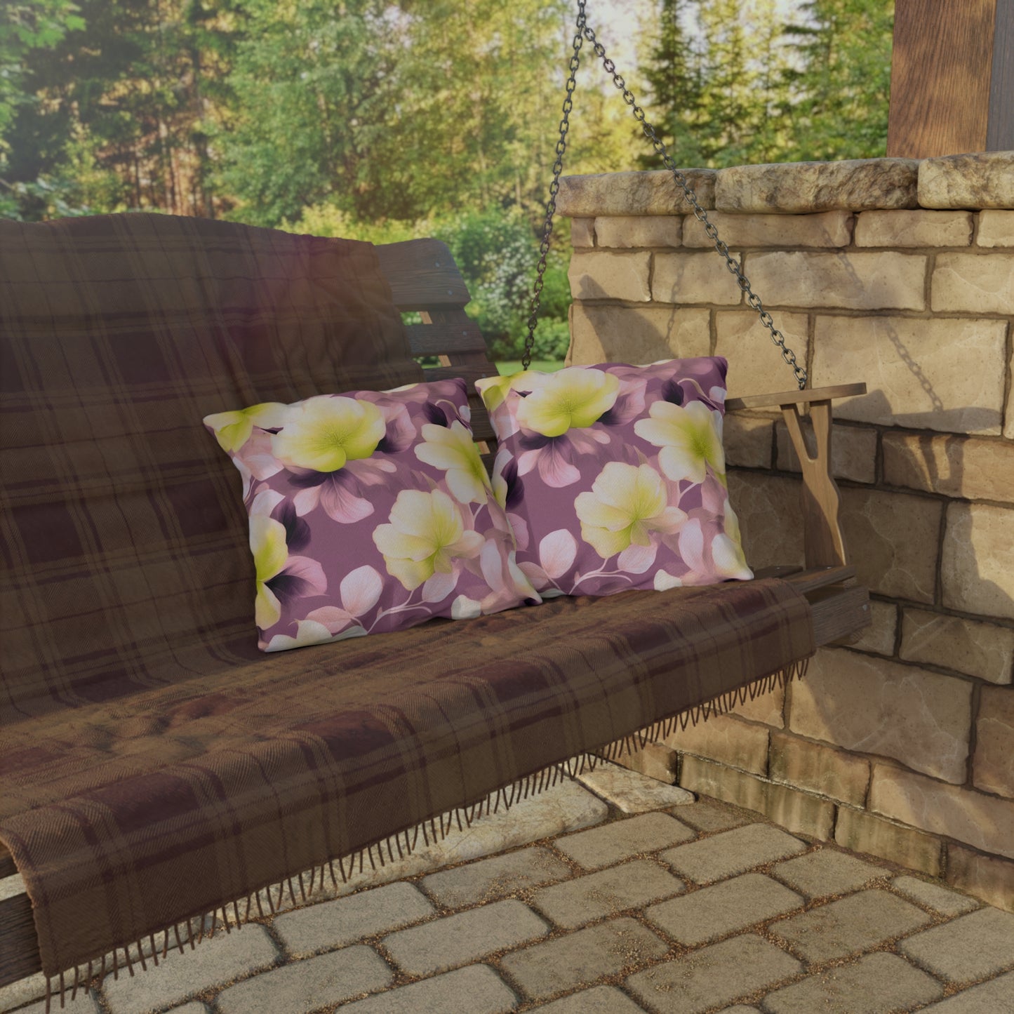 Lemon Blossom Floral Bunch Outdoor Pillow, 16" x 16"