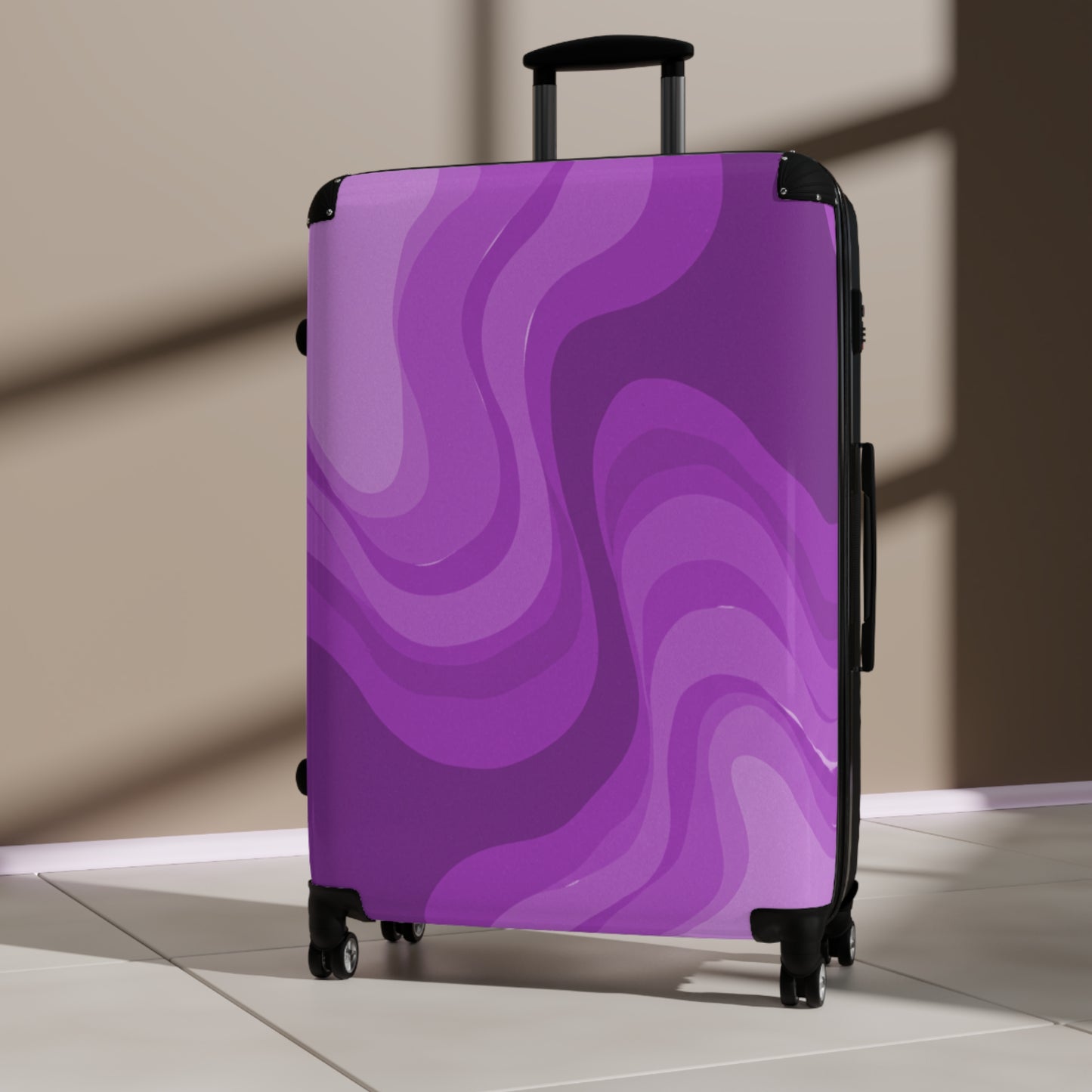 Wavey Purple Wavey Large Suitcase with built in lock, 4 double-wheels, telescopic handle, and ABS back hard-shell