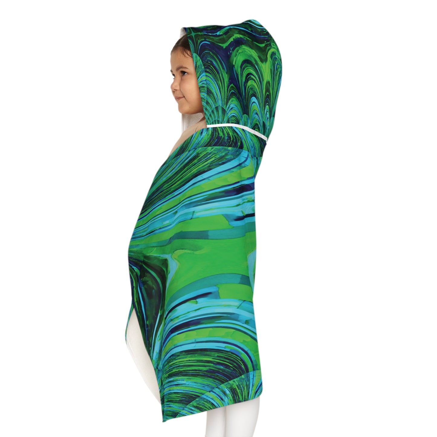 Uzi Spiral Blue Green Youth Hooded Towel, 24" x 48"
