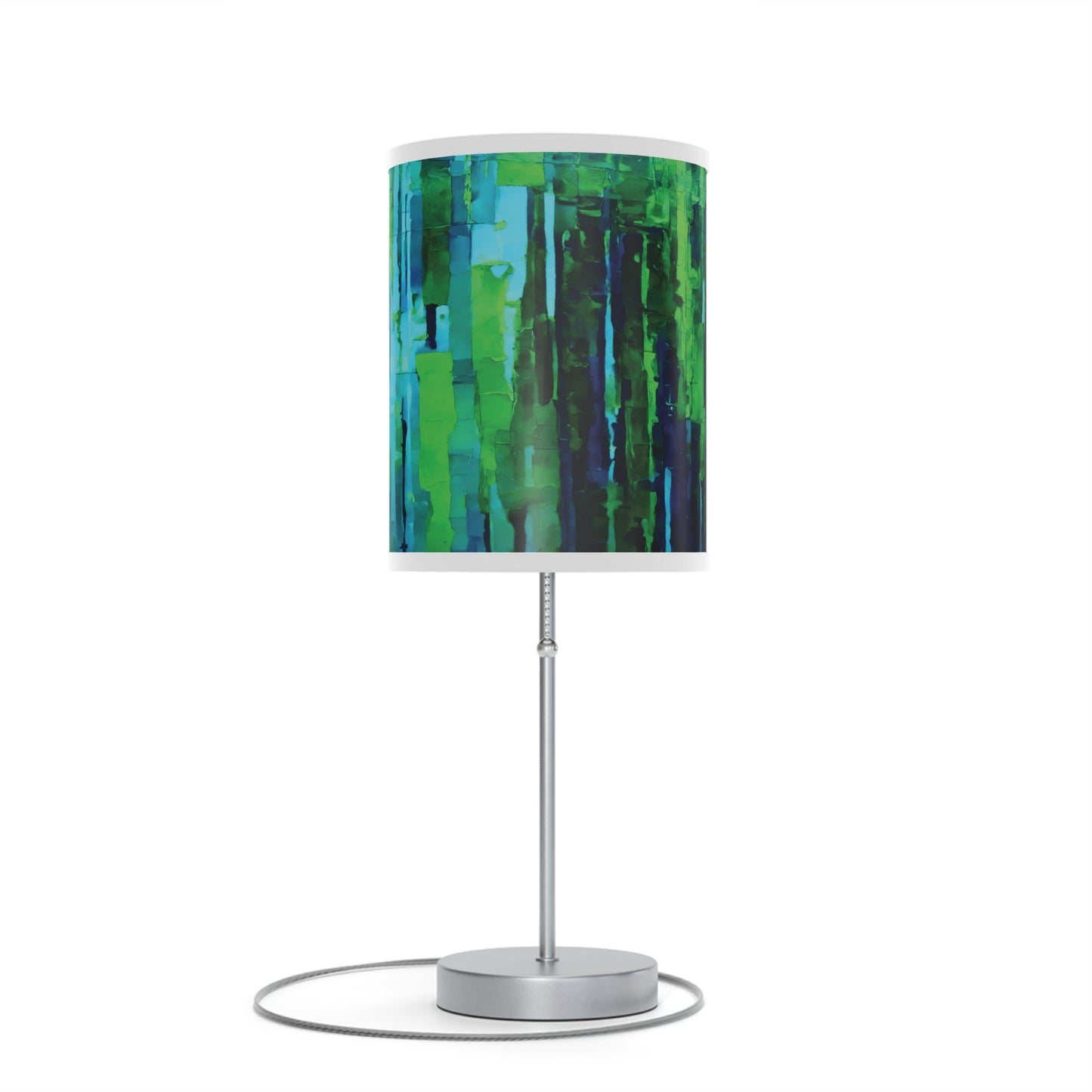 Striped Blue Green Table Lamp on a White or Silver Stand, US|CA plug