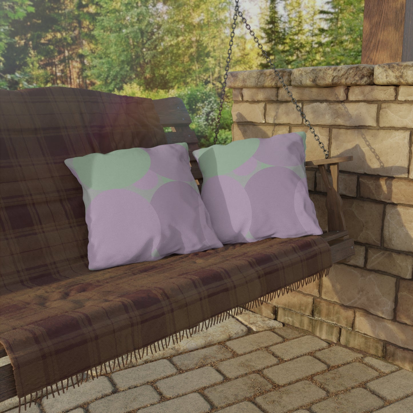 Pastel Lavender Purple and Soft Green Patches 18" x 18" Outdoor Pillows