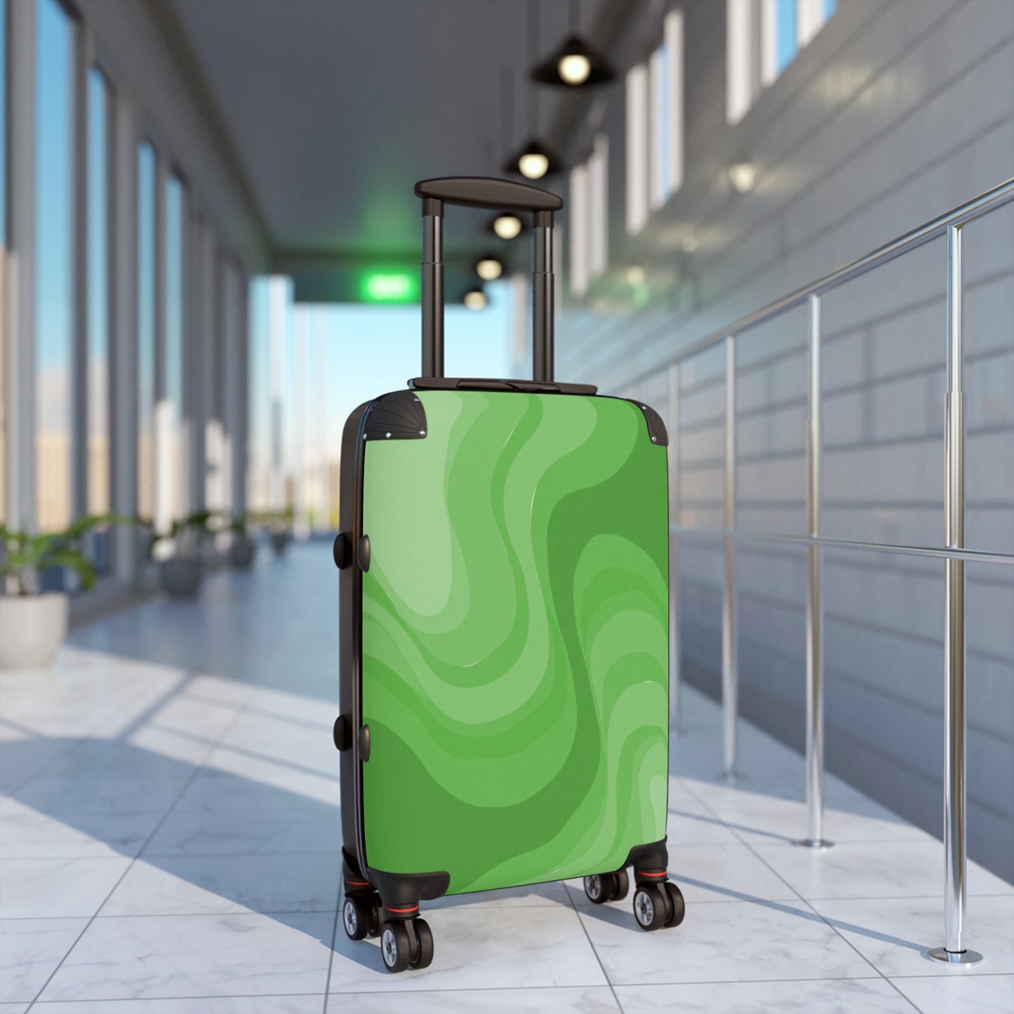Greenie Meanie Wavey Small Suitcase with built in lock, 4 double-wheels, telescopic handle, and ABS back hard-shell