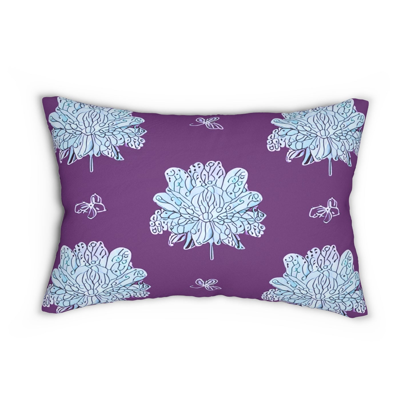 Blue Floral Butterflies Spun Polyester Lumbar Pillow, 20" x 14"