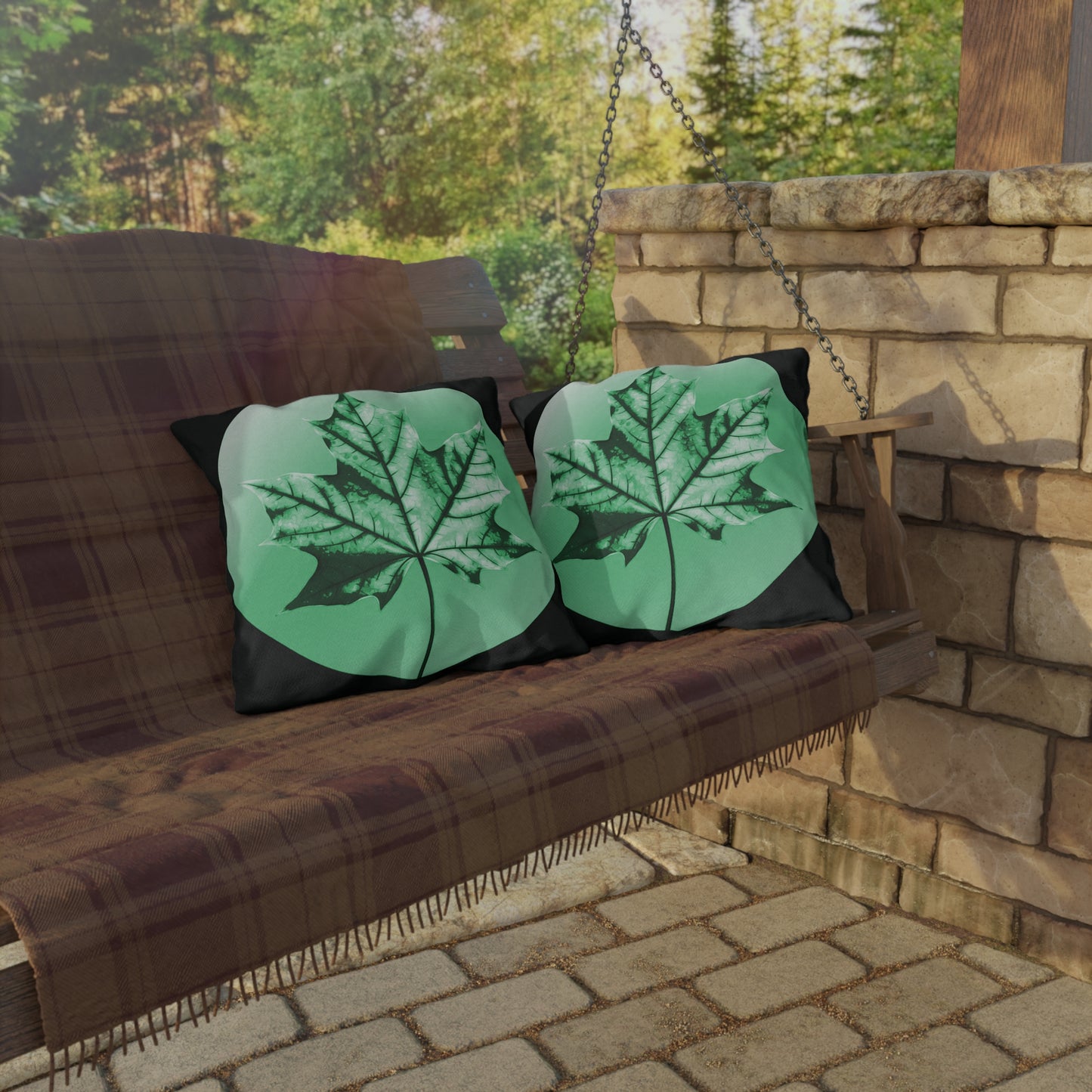 Mint Green Maple Leaf 18" x 18" Outdoor Pillow